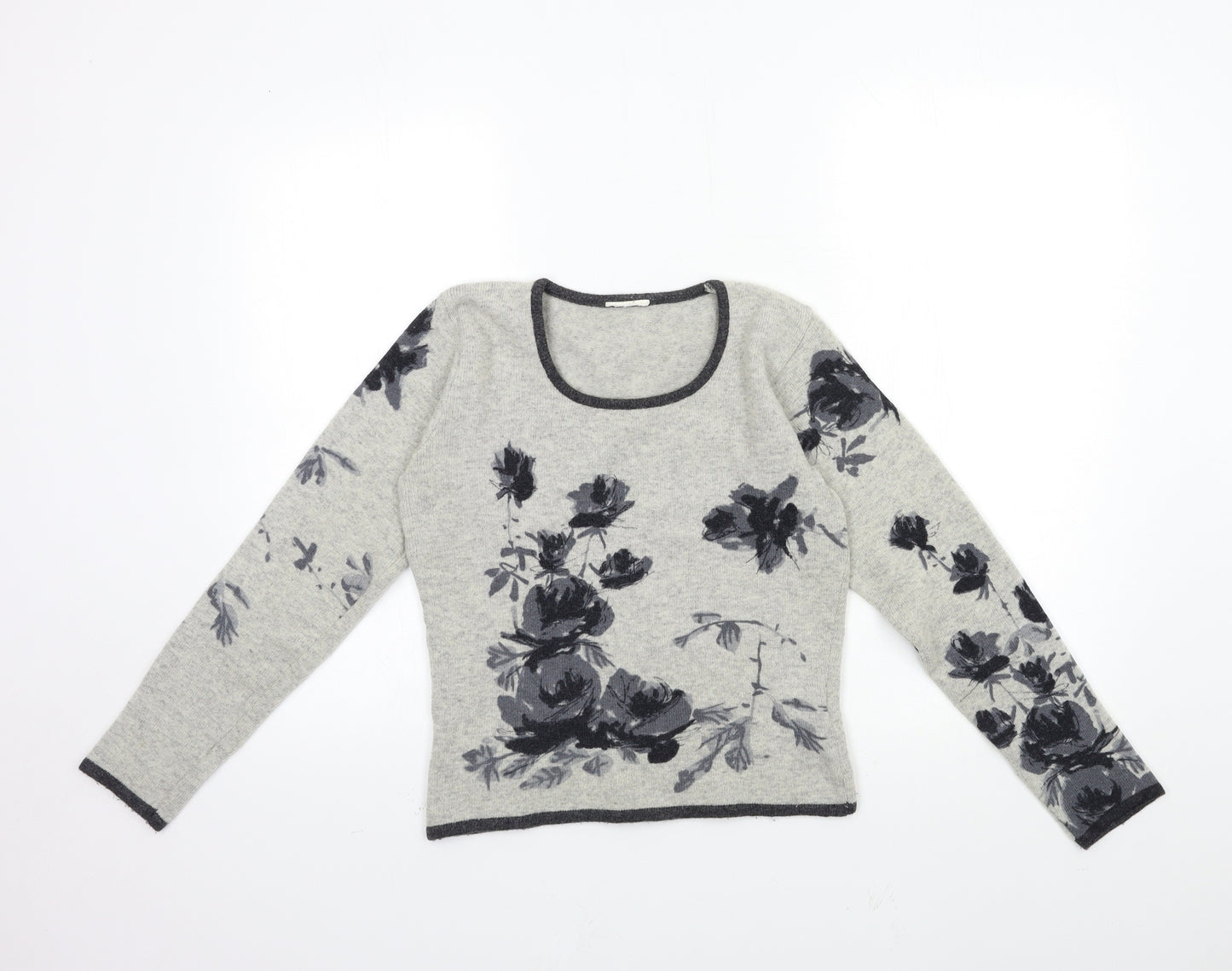 Preworn Womens Grey Floral Knit Pullover Jumper Size 10