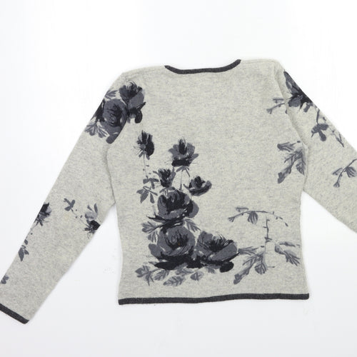 Preworn Womens Grey Floral Knit Pullover Jumper Size 10