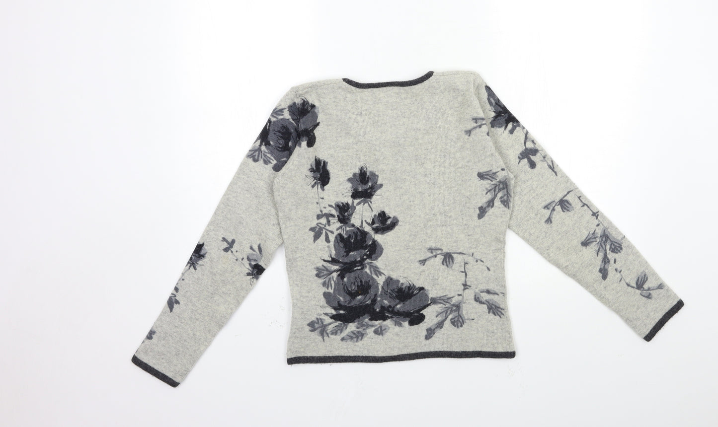 Preworn Womens Grey Floral Knit Pullover Jumper Size 10