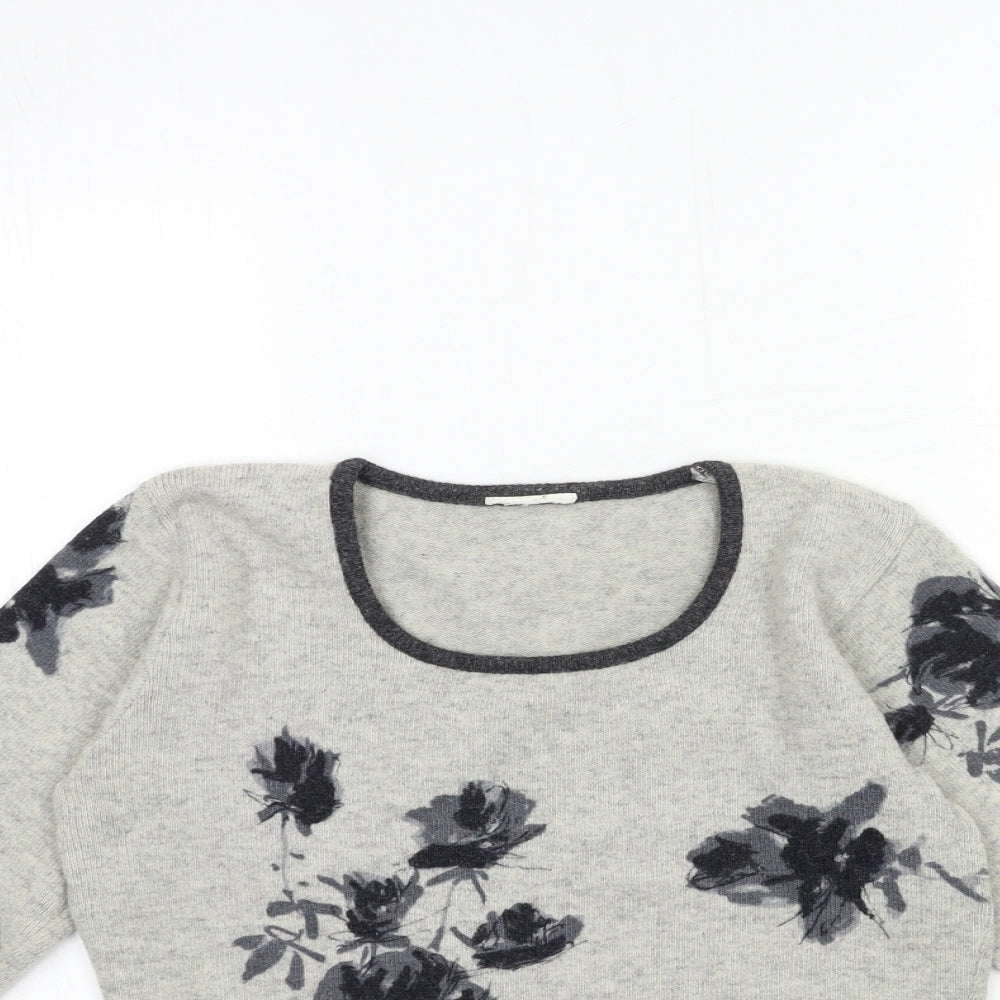 Preworn Womens Grey Floral Knit Pullover Jumper Size 10