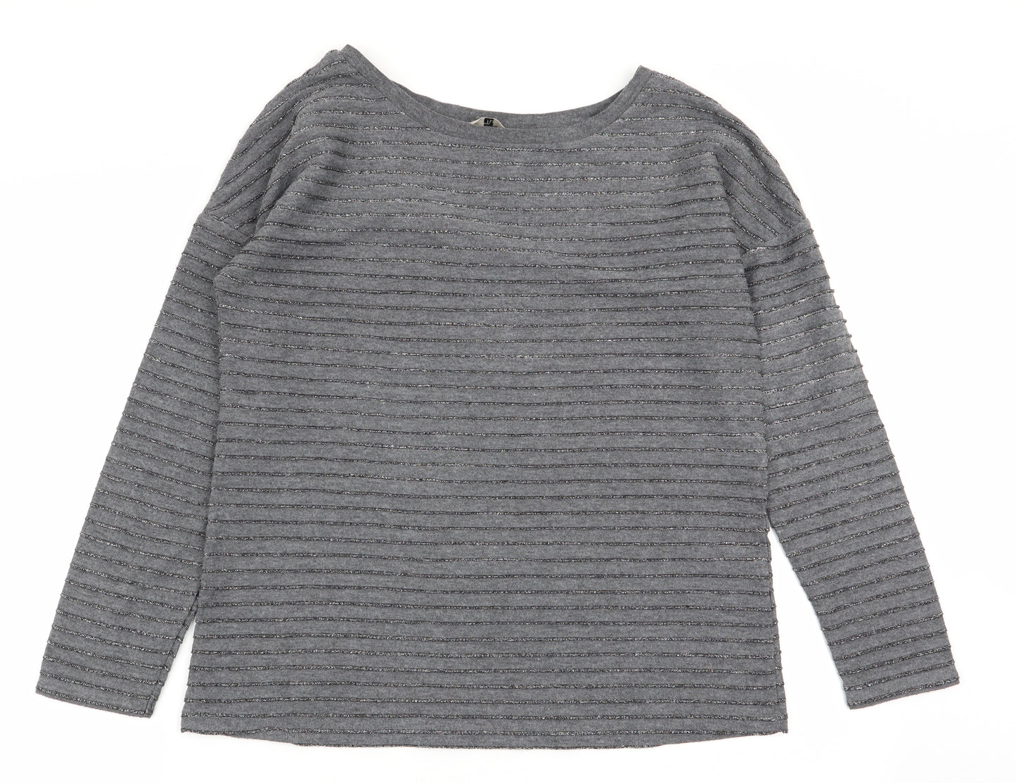 TU Womens Grey Striped  Basic T-Shirt Size 12
