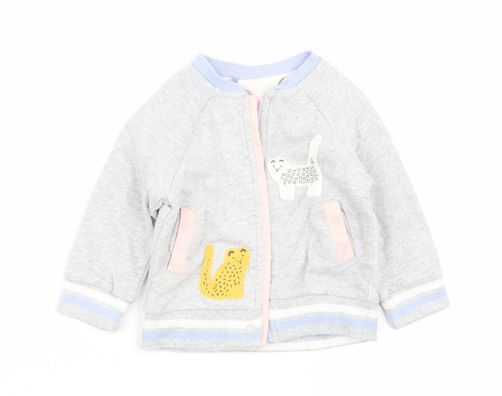 Mini Club Girls Grey Animal Print  Pullover Jumper Size 3-6 Months  - button up