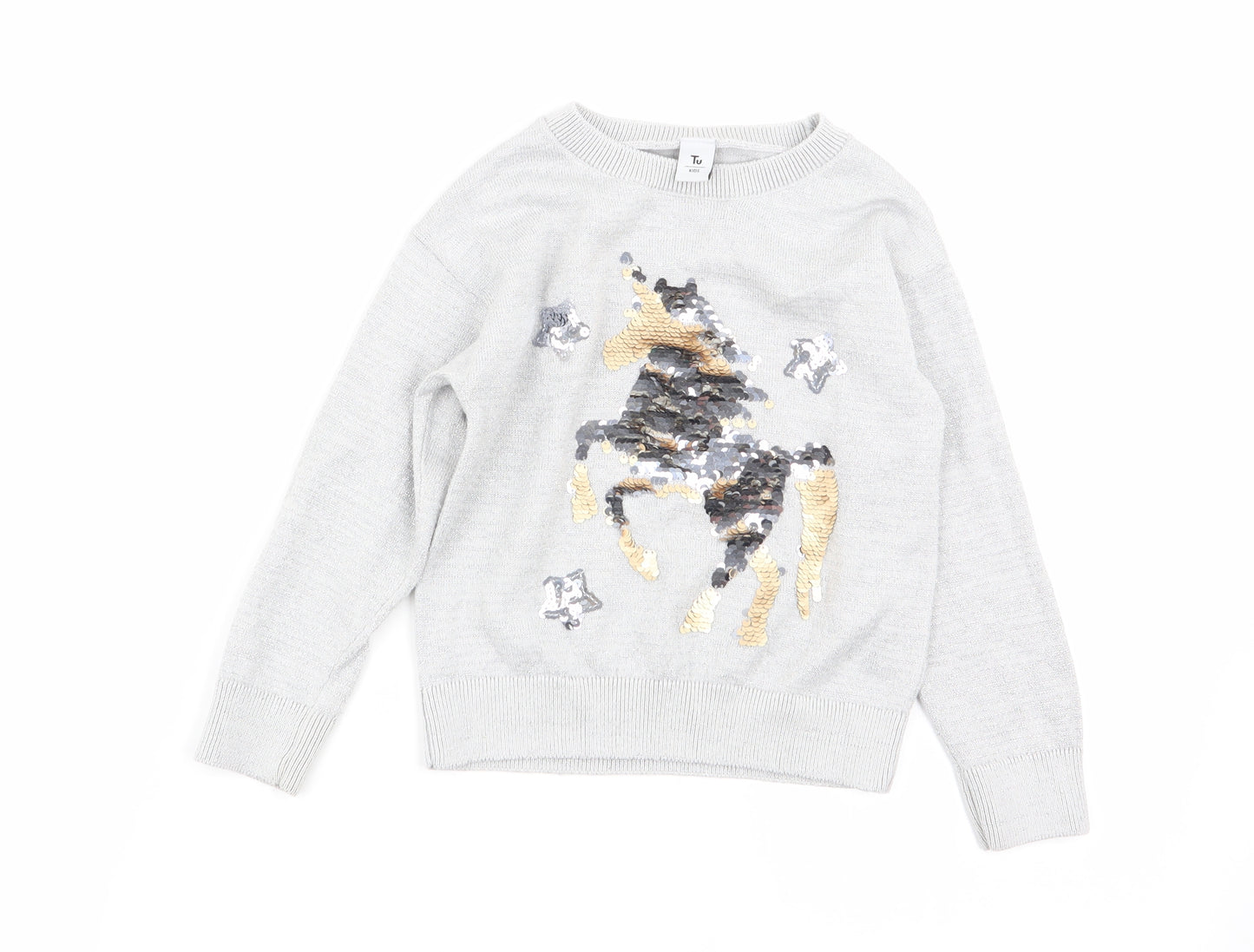 TU Girls Grey Animal Print  Pullover Jumper Size 4 Years