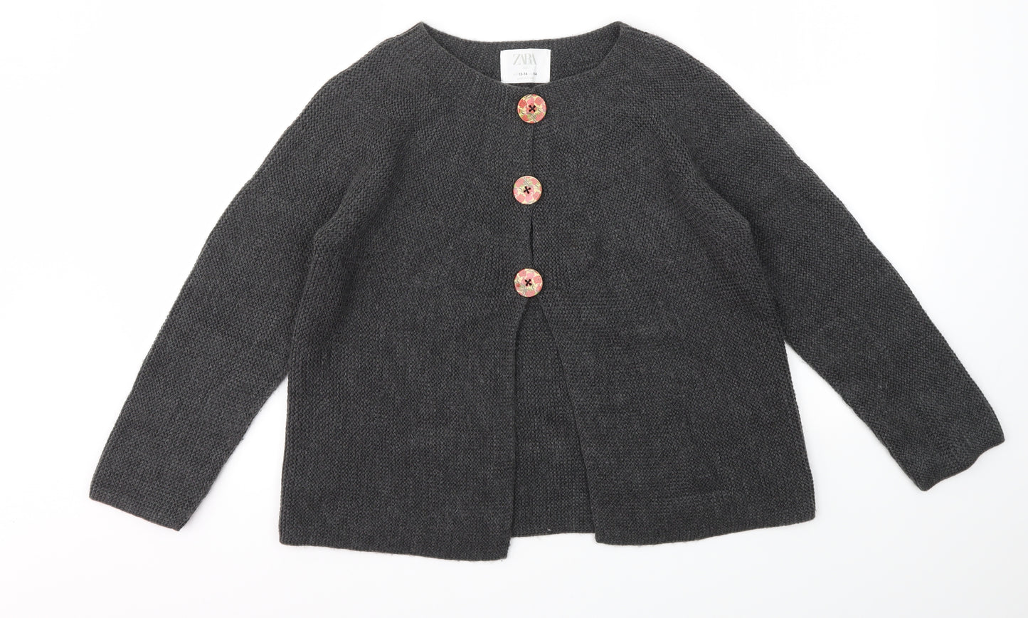 Zara Girls Grey   Cardigan Jumper Size 13-14 Years