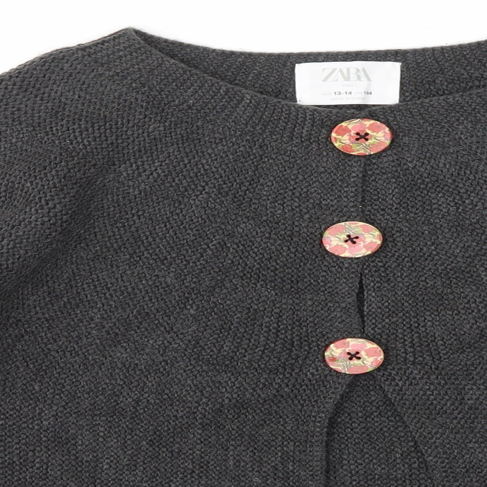 Zara Girls Grey   Cardigan Jumper Size 13-14 Years