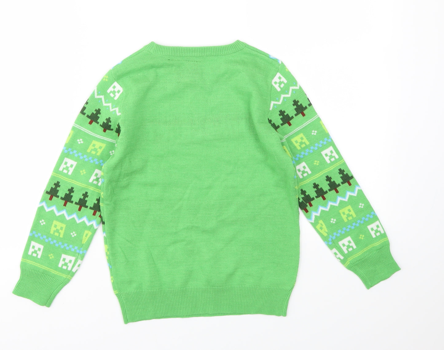 Primark Boys Green Geometric  Pullover Jumper Size 7-8 Years  - MINECRAFT