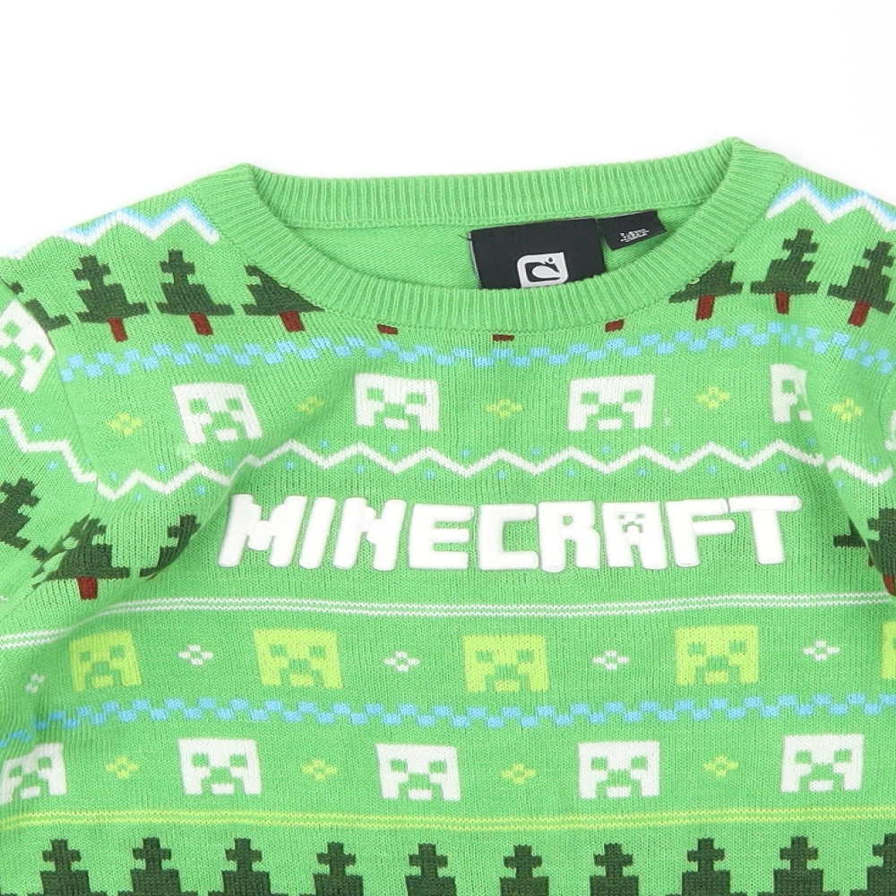 Primark Boys Green Geometric  Pullover Jumper Size 7-8 Years  - MINECRAFT