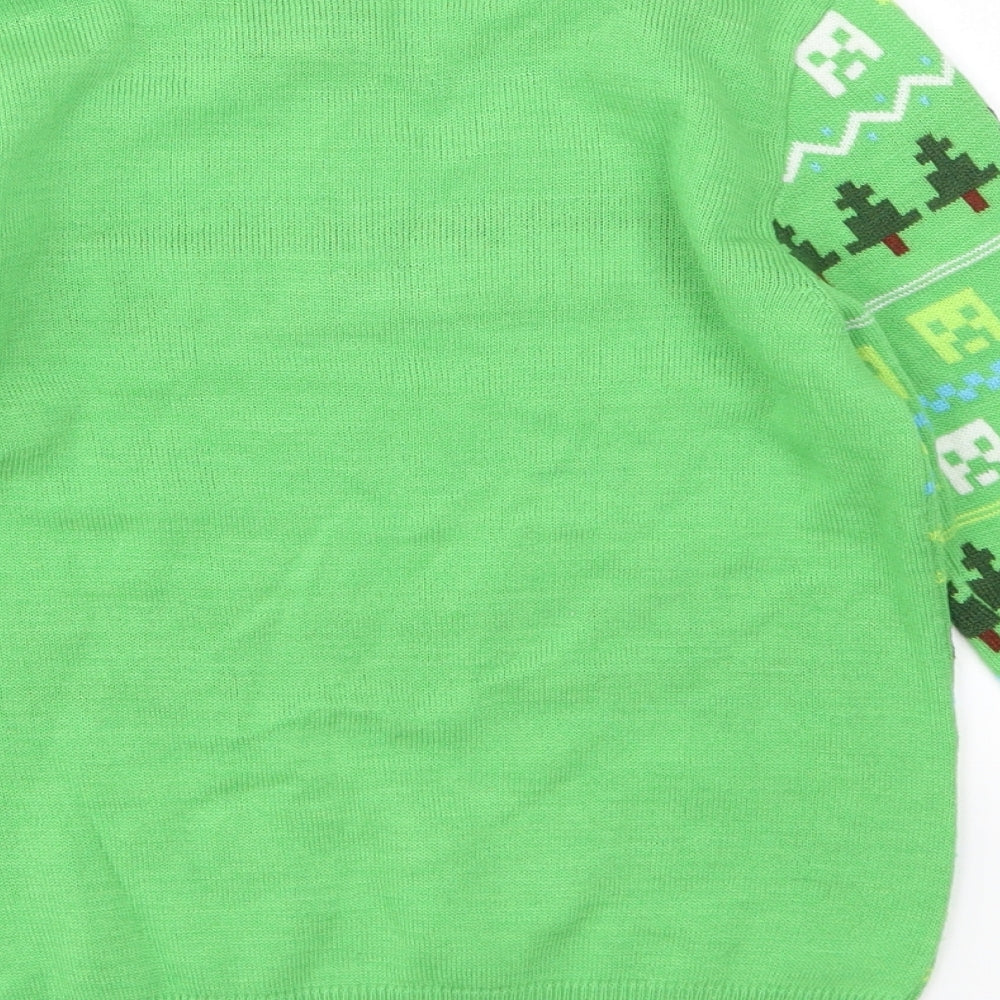 Primark Boys Green Geometric  Pullover Jumper Size 7-8 Years  - MINECRAFT