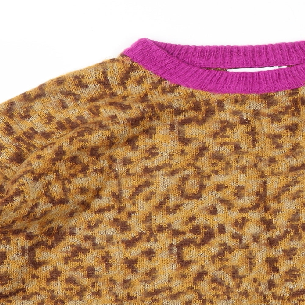 Warehouse Womens Brown Animal Print  Pullover Jumper Size S