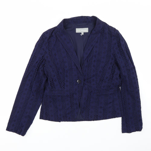 M&S Womens Blue Floral  Jacket Suit Size 12