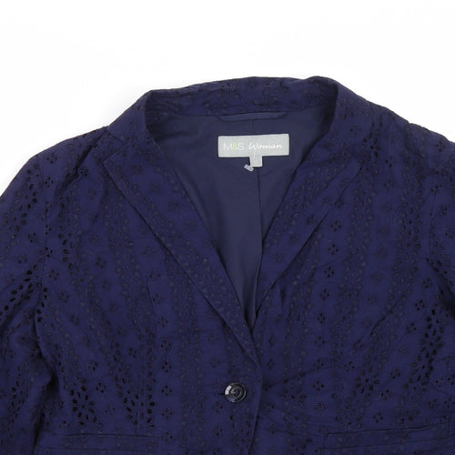 M&S Womens Blue Floral  Jacket Suit Size 12
