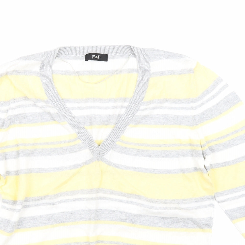 F&F Womens Grey Striped  Basic T-Shirt Size 14
