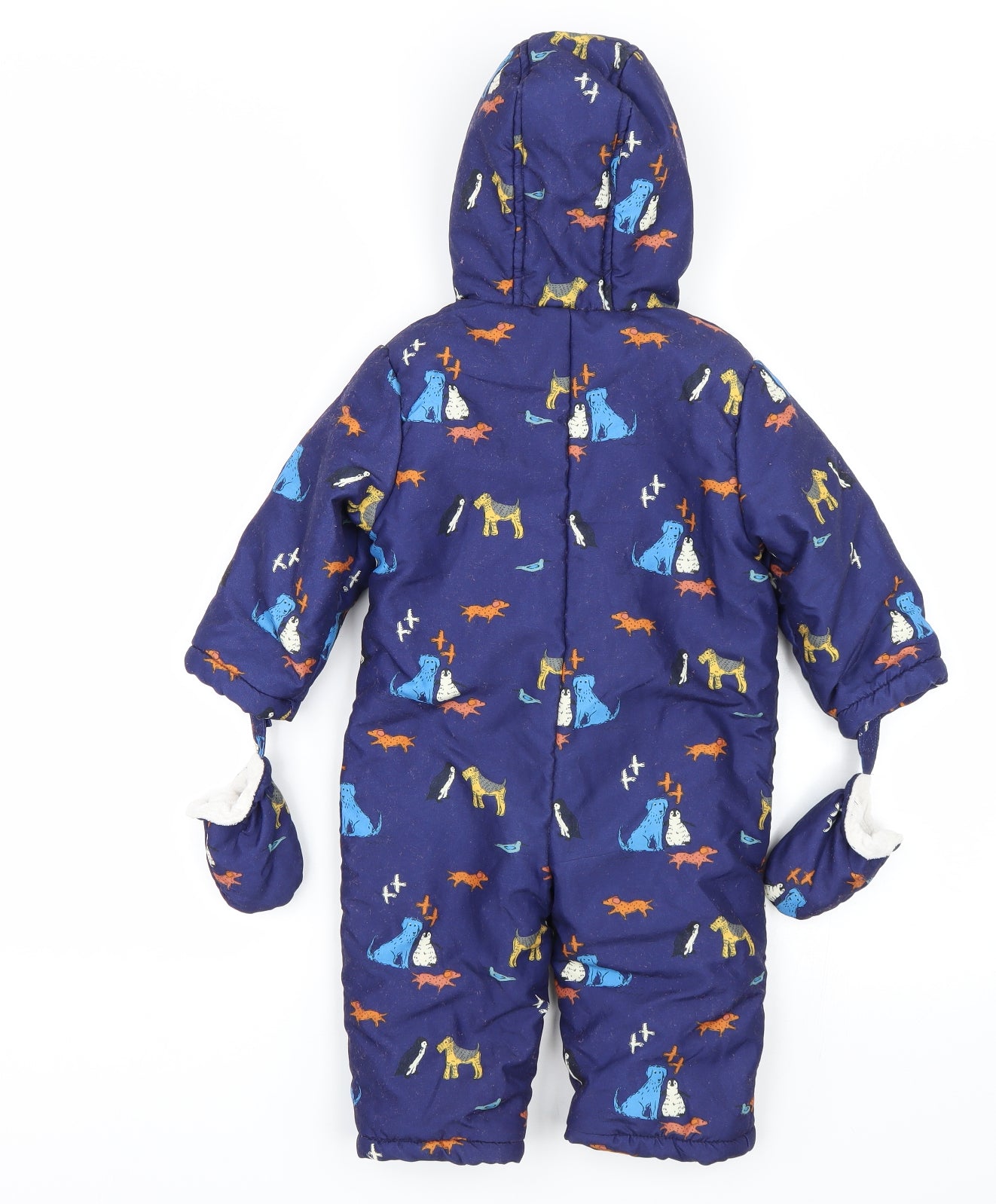 John Lewis Baby Blue Animal Print  Puffer Jacket Snowsuit Size 12-18 Months  - Dogs