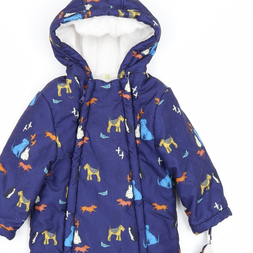 John Lewis Baby Blue Animal Print  Puffer Jacket Snowsuit Size 12-18 Months  - Dogs