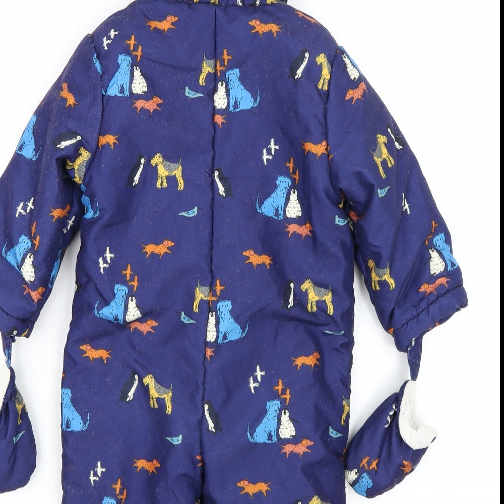 John Lewis Baby Blue Animal Print  Puffer Jacket Snowsuit Size 12-18 Months  - Dogs