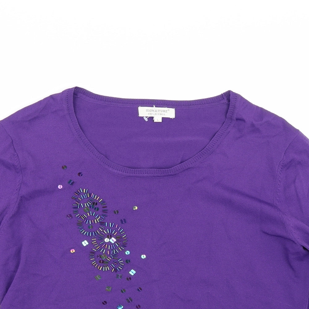 Signature Womens Purple   Basic T-Shirt Size L