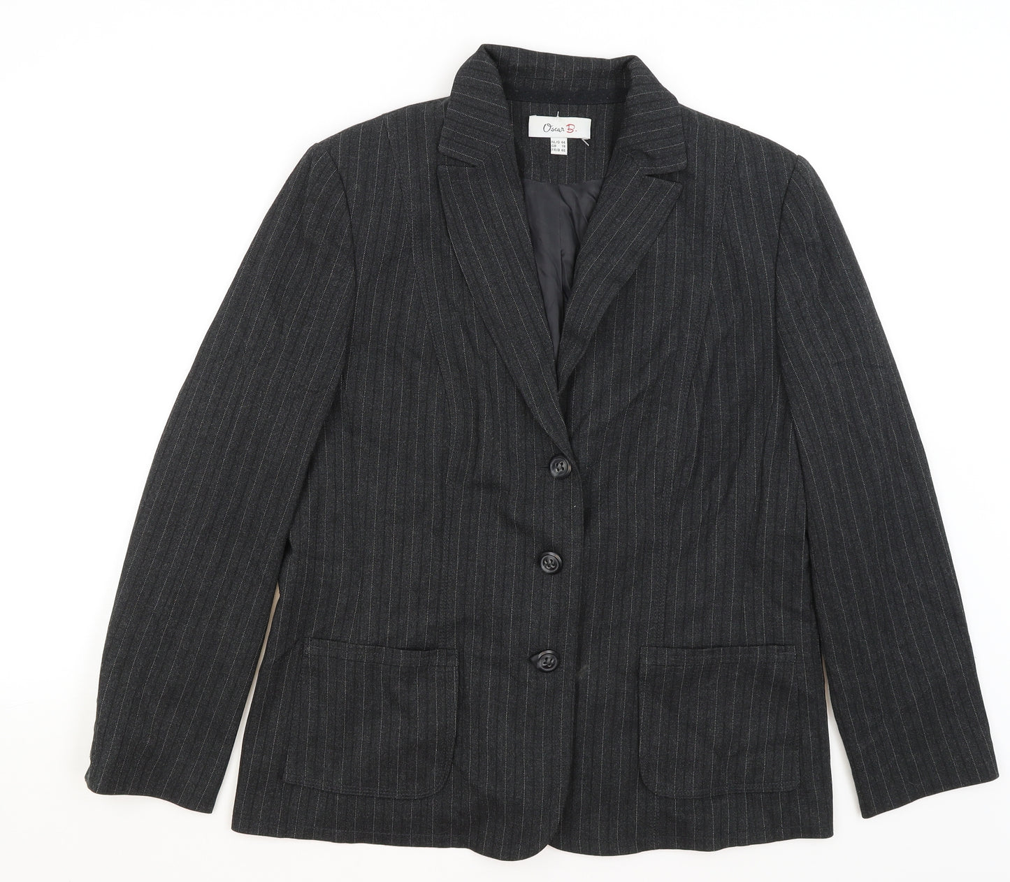 Oscar B Womens Grey Striped  Jacket Blazer Size 18