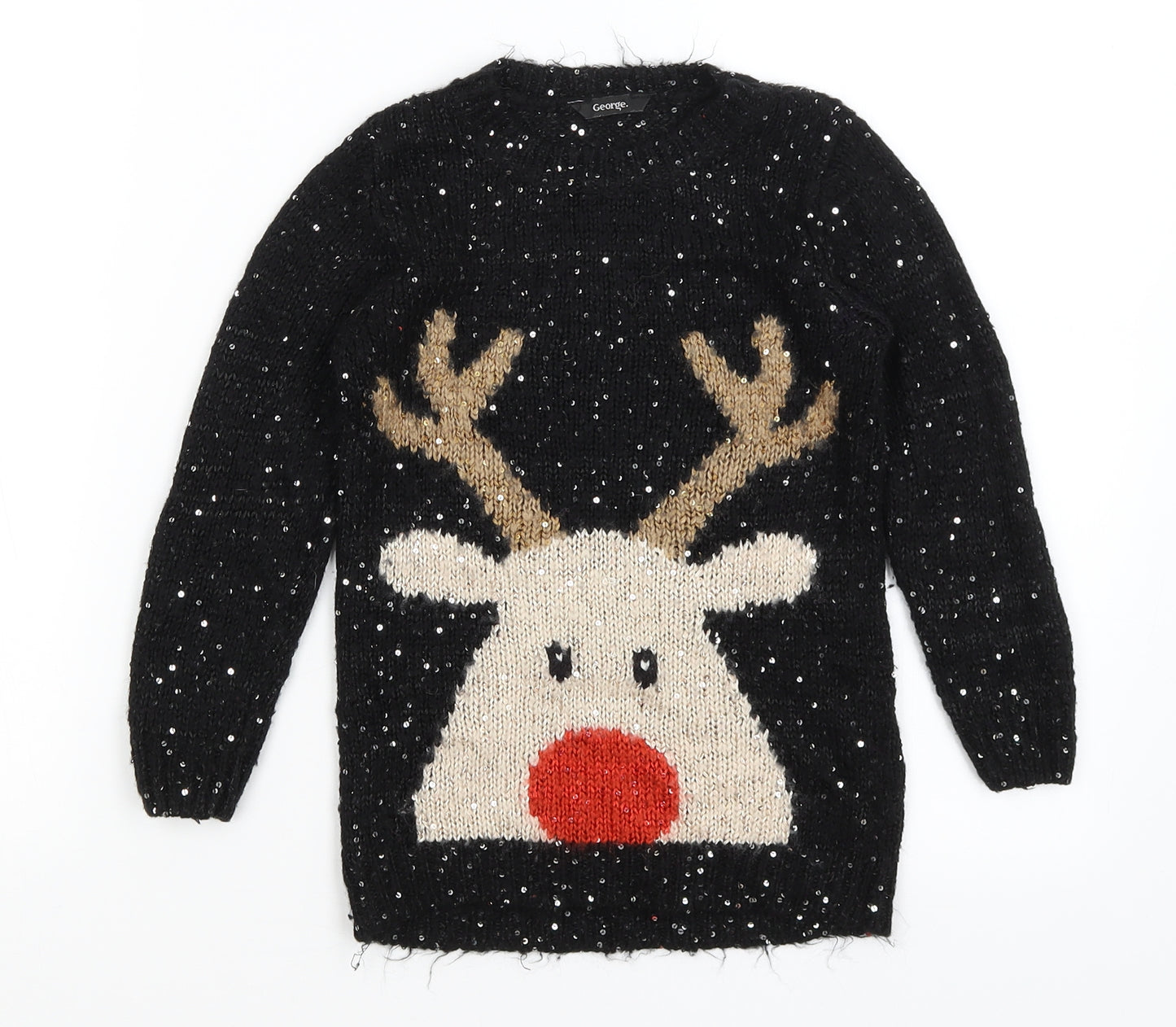 George Girls Black   Pullover Jumper Size 6-7 Years  - Reindeer
