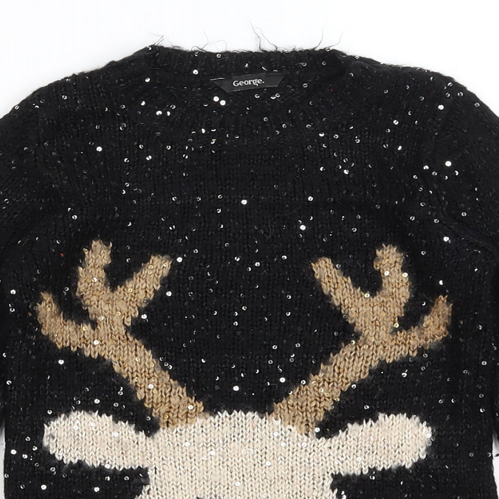 George Girls Black   Pullover Jumper Size 6-7 Years  - Reindeer