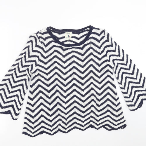 Yumi Womens Blue Geometric Knit Pullover Jumper Size S