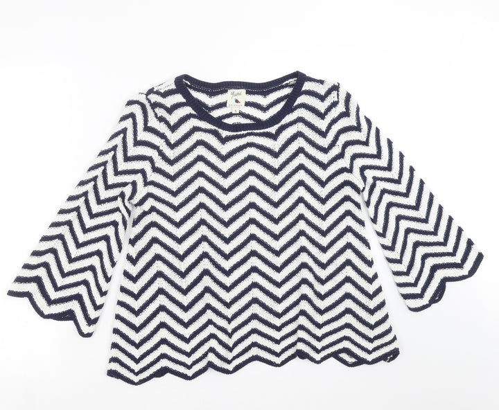 Yumi Womens Blue Geometric Knit Pullover Jumper Size S