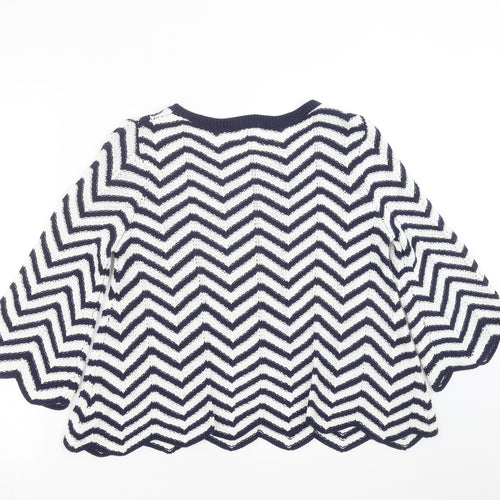 Yumi Womens Blue Geometric Knit Pullover Jumper Size S