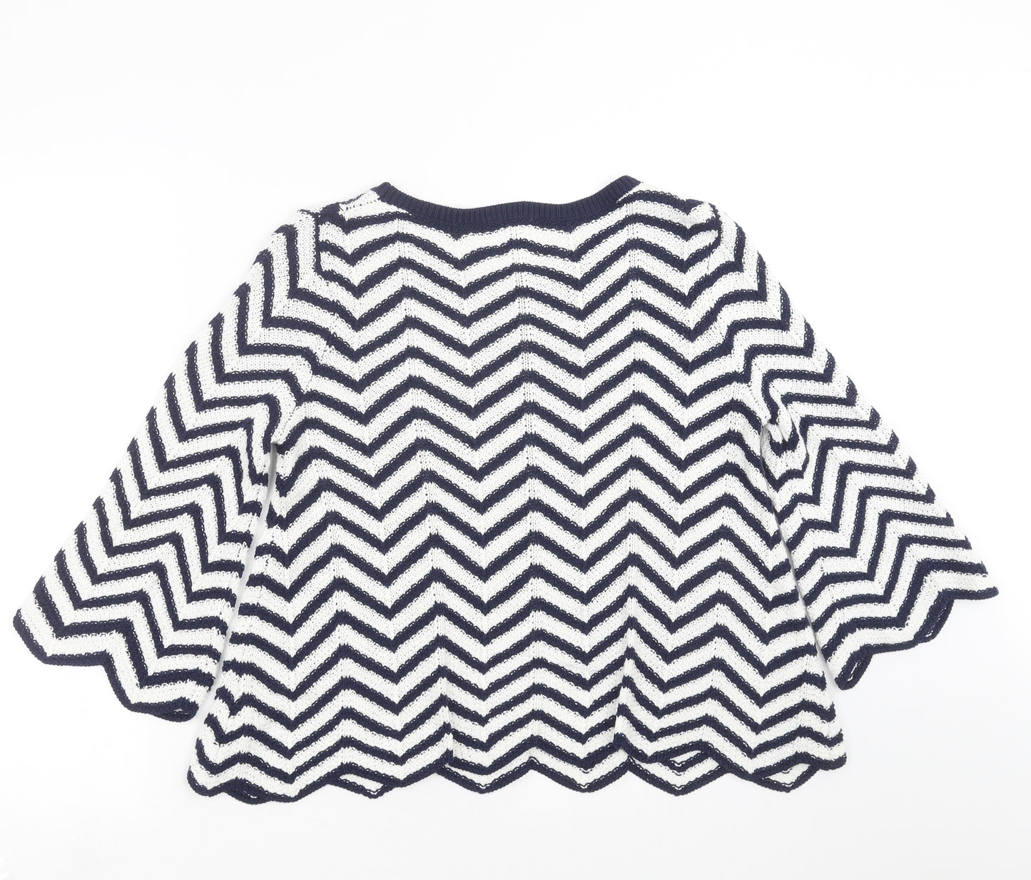 Yumi Womens Blue Geometric Knit Pullover Jumper Size S