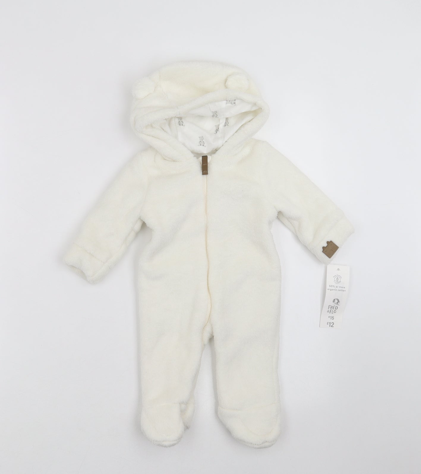 FRED & FLO Baby White   Coverall One-Piece Size 0-3 Months