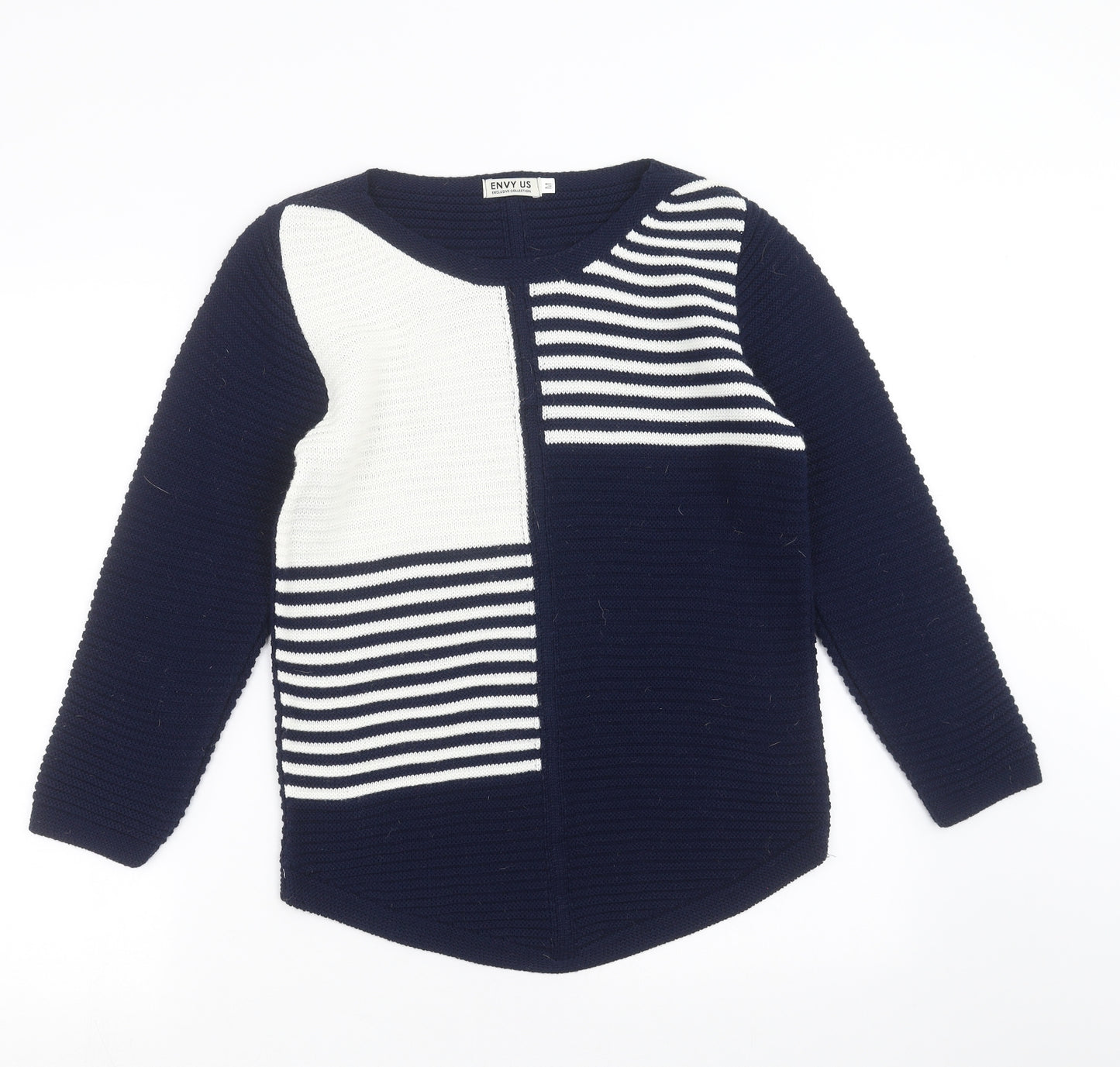 Envy Us Womens Blue Striped Knit Pullover Jumper Size M