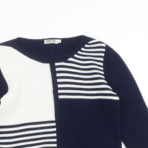 Envy Us Womens Blue Striped Knit Pullover Jumper Size M