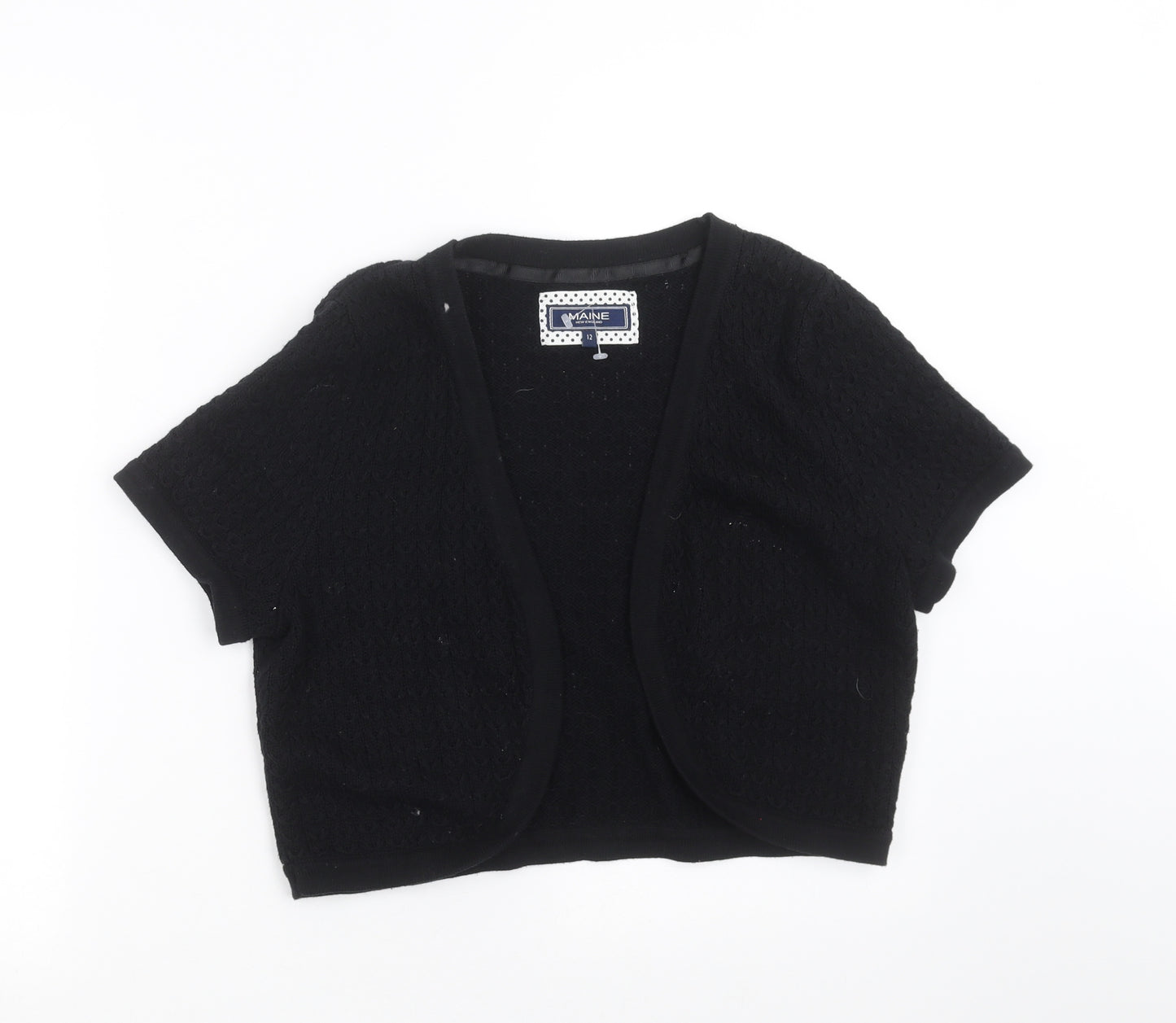 Maine New England Womens Black Geometric  Shrug Jumper Size 12