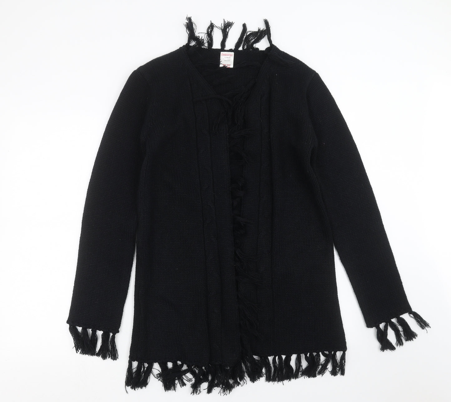 Embargo Girls Black  Knit Cardigan Jumper Size 13 Years  - Tassles