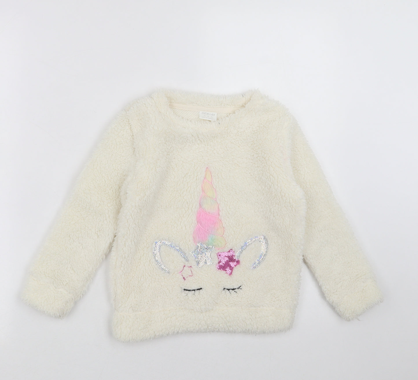F&F Girls Ivory   Pullover Jumper Size 6-7 Years  - unicorn
