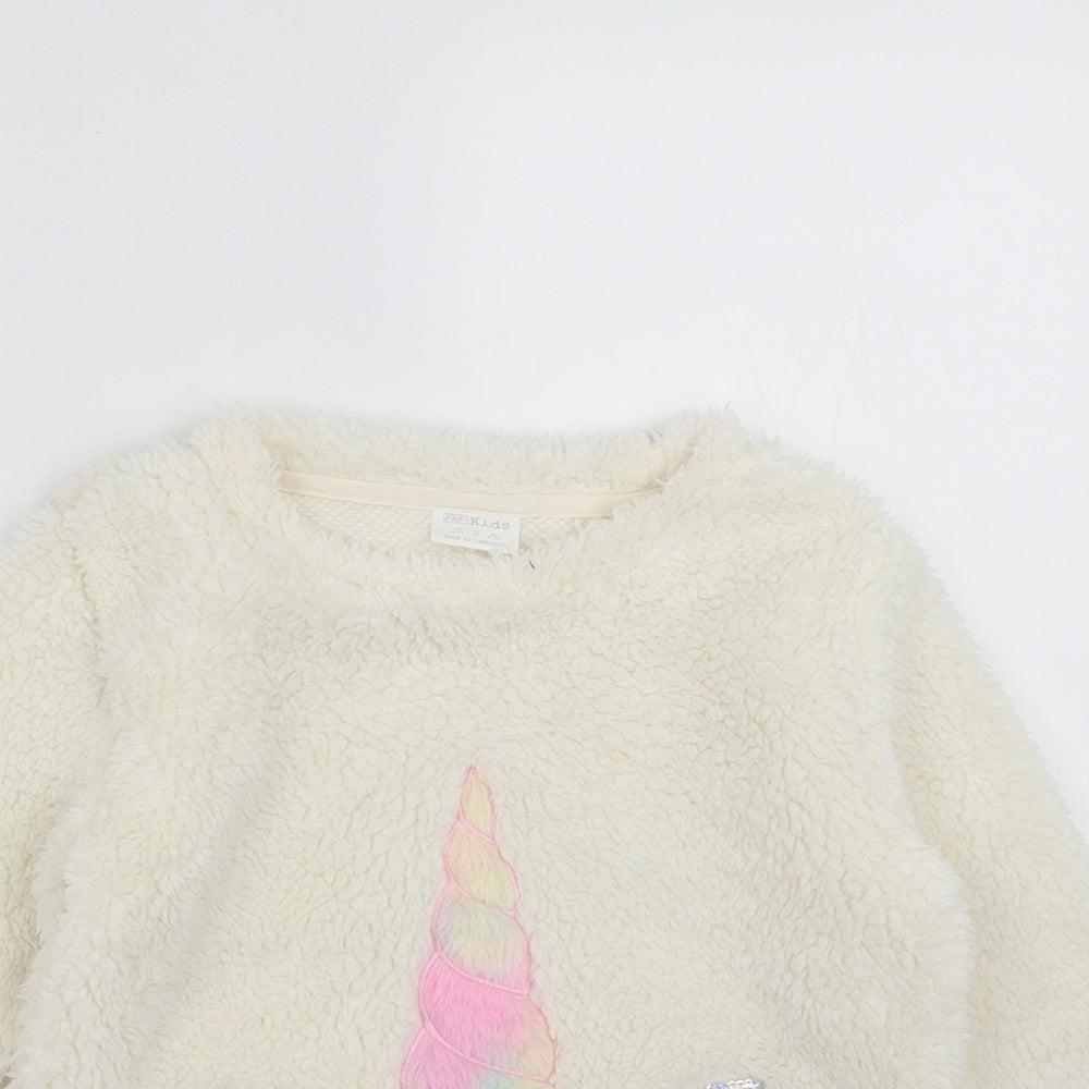 F&F Girls Ivory   Pullover Jumper Size 6-7 Years  - unicorn