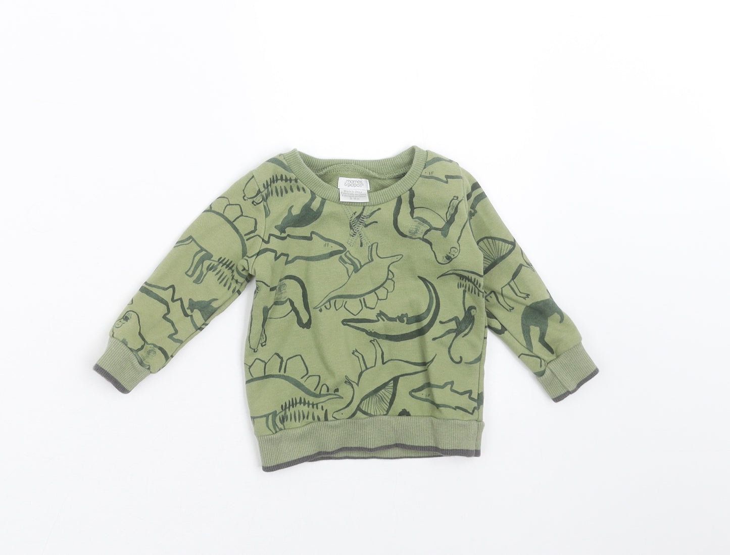 mamas & papas Baby Green   Pullover Jumper Size 3-6 Months  - dinosaur