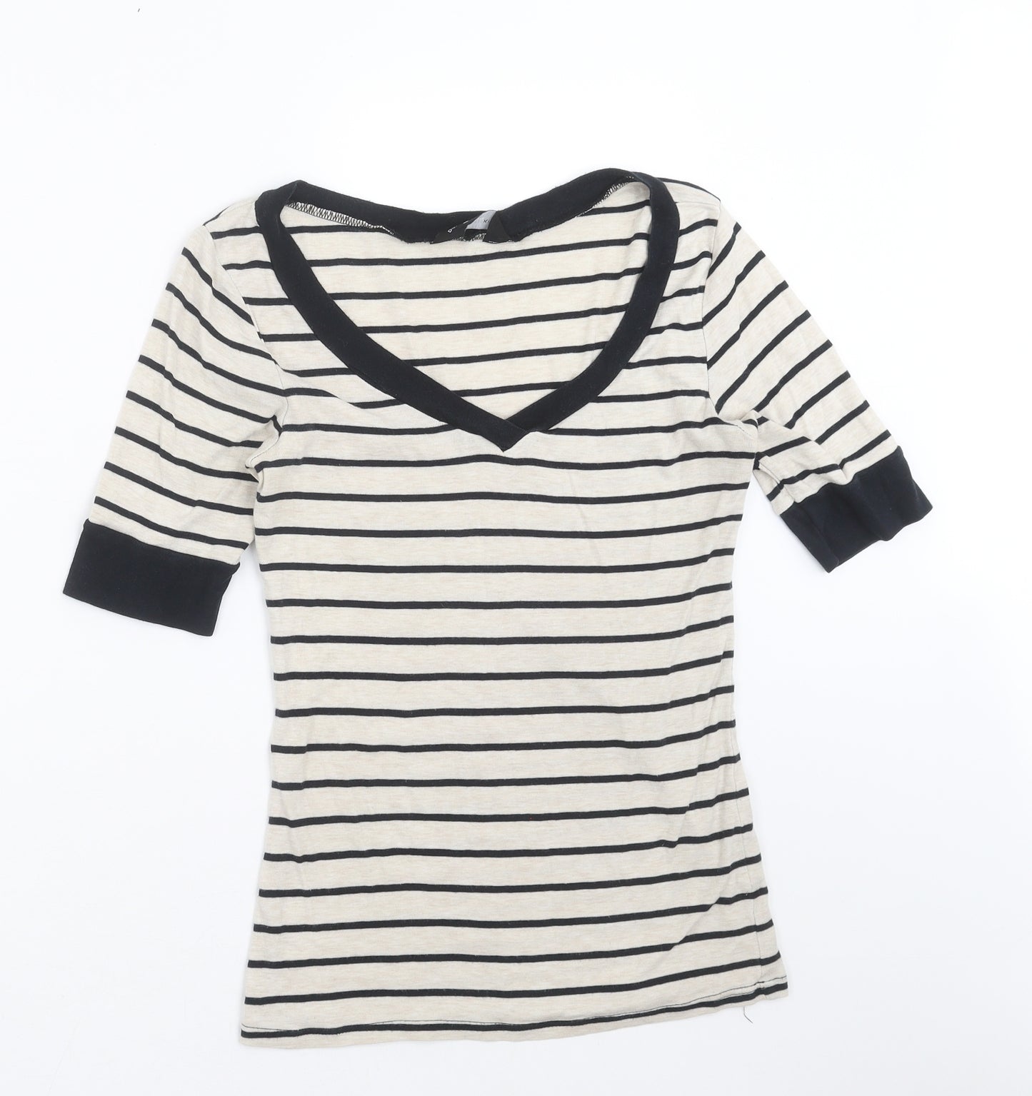 Dorothy Perkins Womens Beige Striped  Basic T-Shirt Size 8