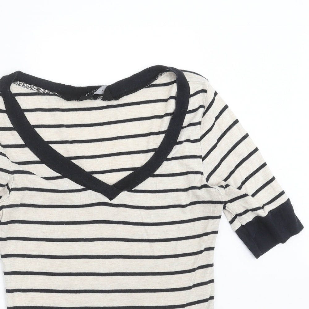Dorothy Perkins Womens Beige Striped  Basic T-Shirt Size 8