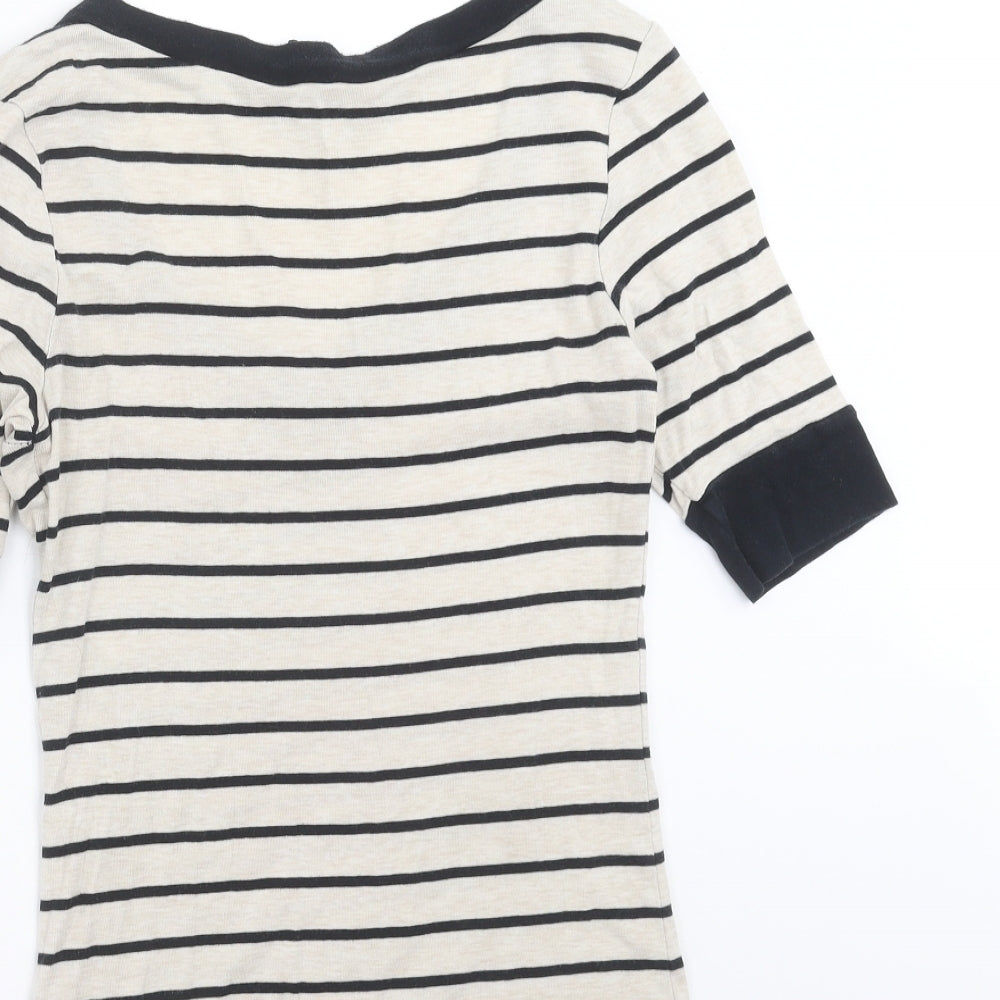 Dorothy Perkins Womens Beige Striped  Basic T-Shirt Size 8