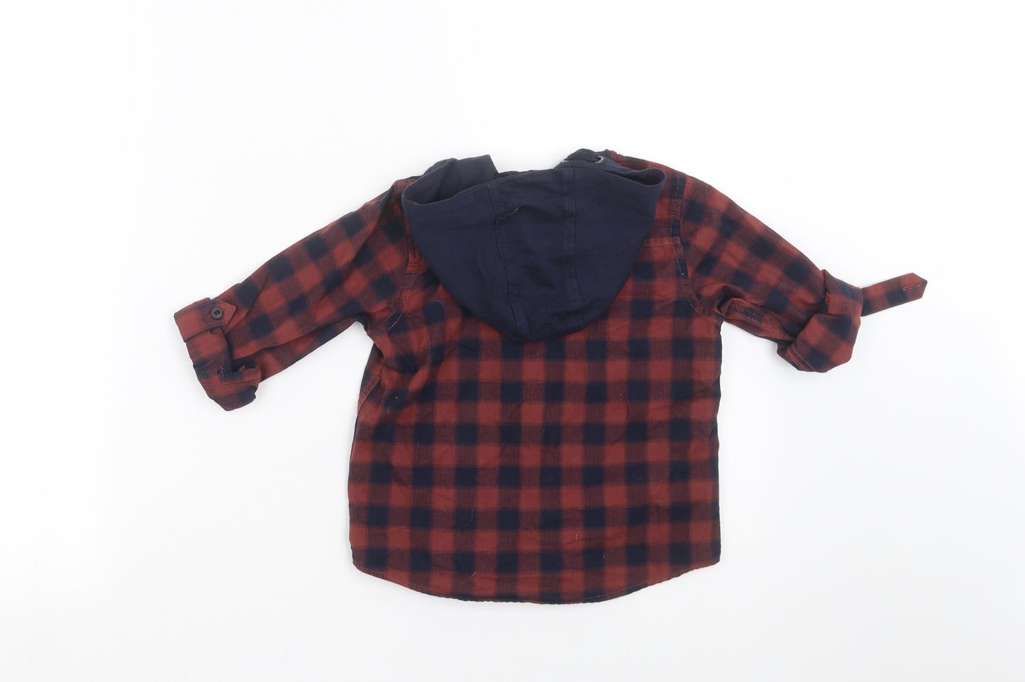 Mothercare Boys Blue Check  Basic Button-Up Size 2-3 Years  - hooded