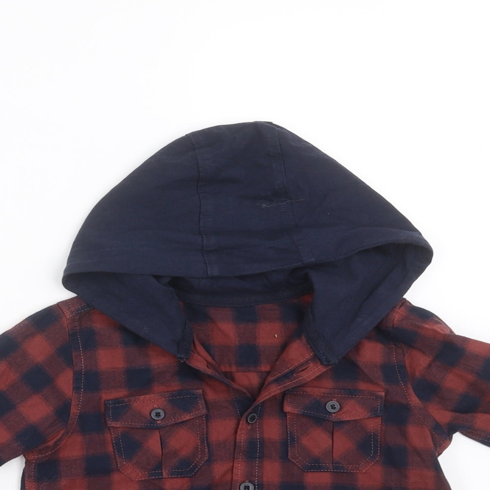 Mothercare Boys Blue Check  Basic Button-Up Size 2-3 Years  - hooded