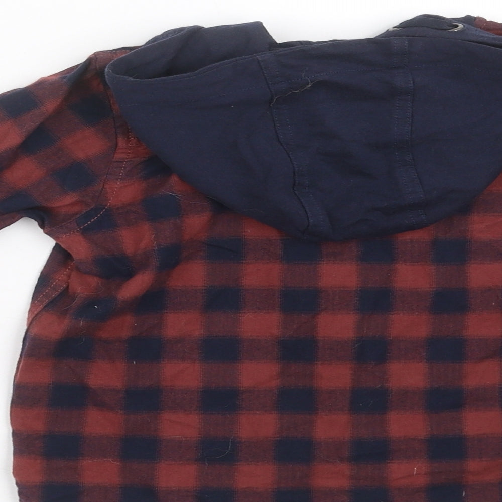 Mothercare Boys Blue Check  Basic Button-Up Size 2-3 Years  - hooded