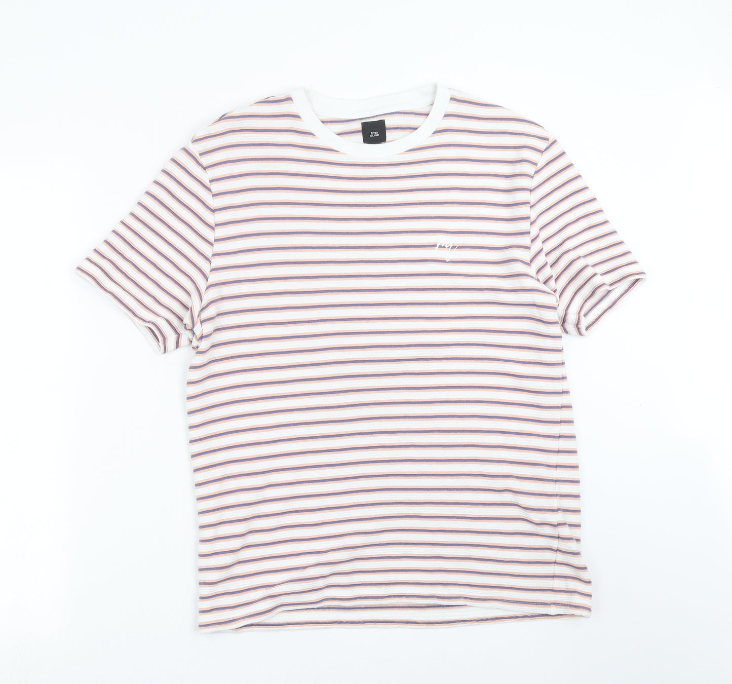 River Island Mens White Striped   T-Shirt Size M