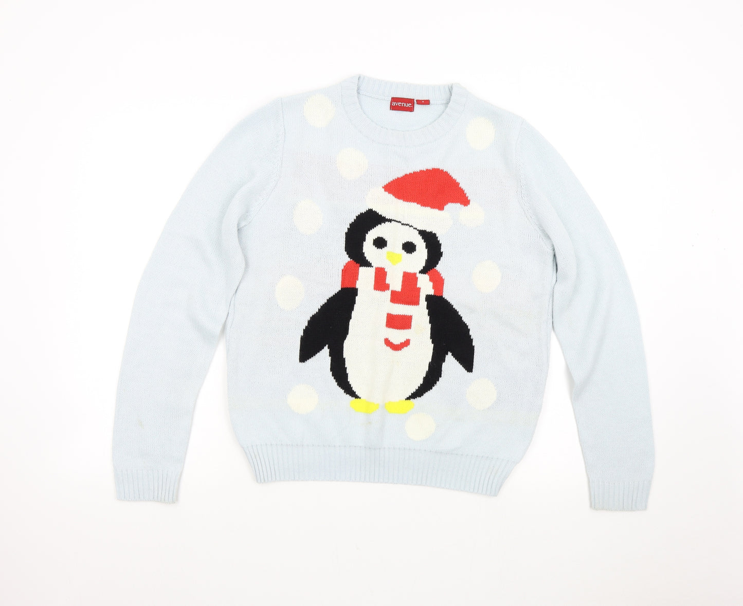 Avenue Womens Blue  Knit Pullover Jumper Size S  - Christmas Penguin