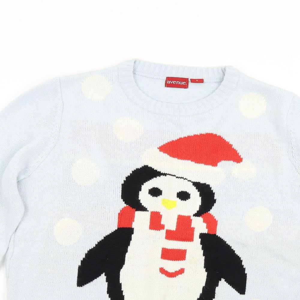 Avenue Womens Blue  Knit Pullover Jumper Size S  - Christmas Penguin