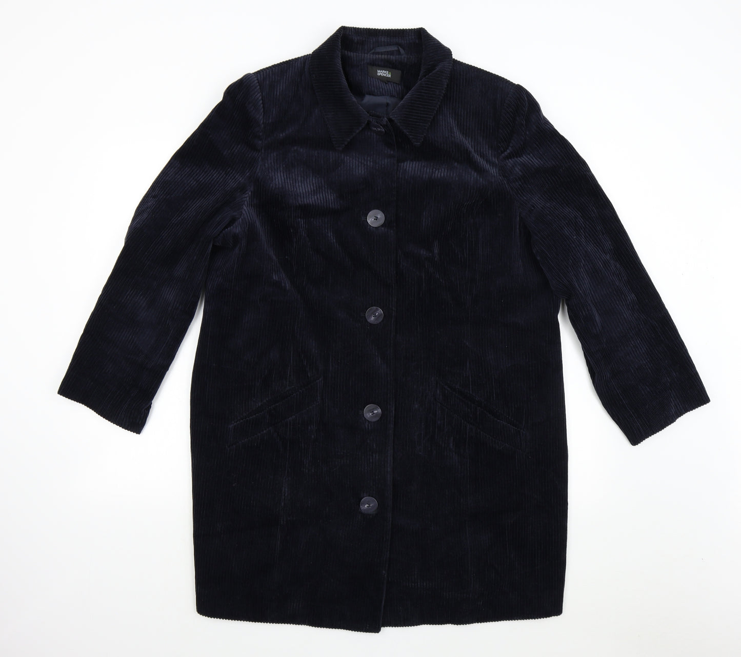 M&S Womens Blue  Corduroy Overcoat Coat Size 20