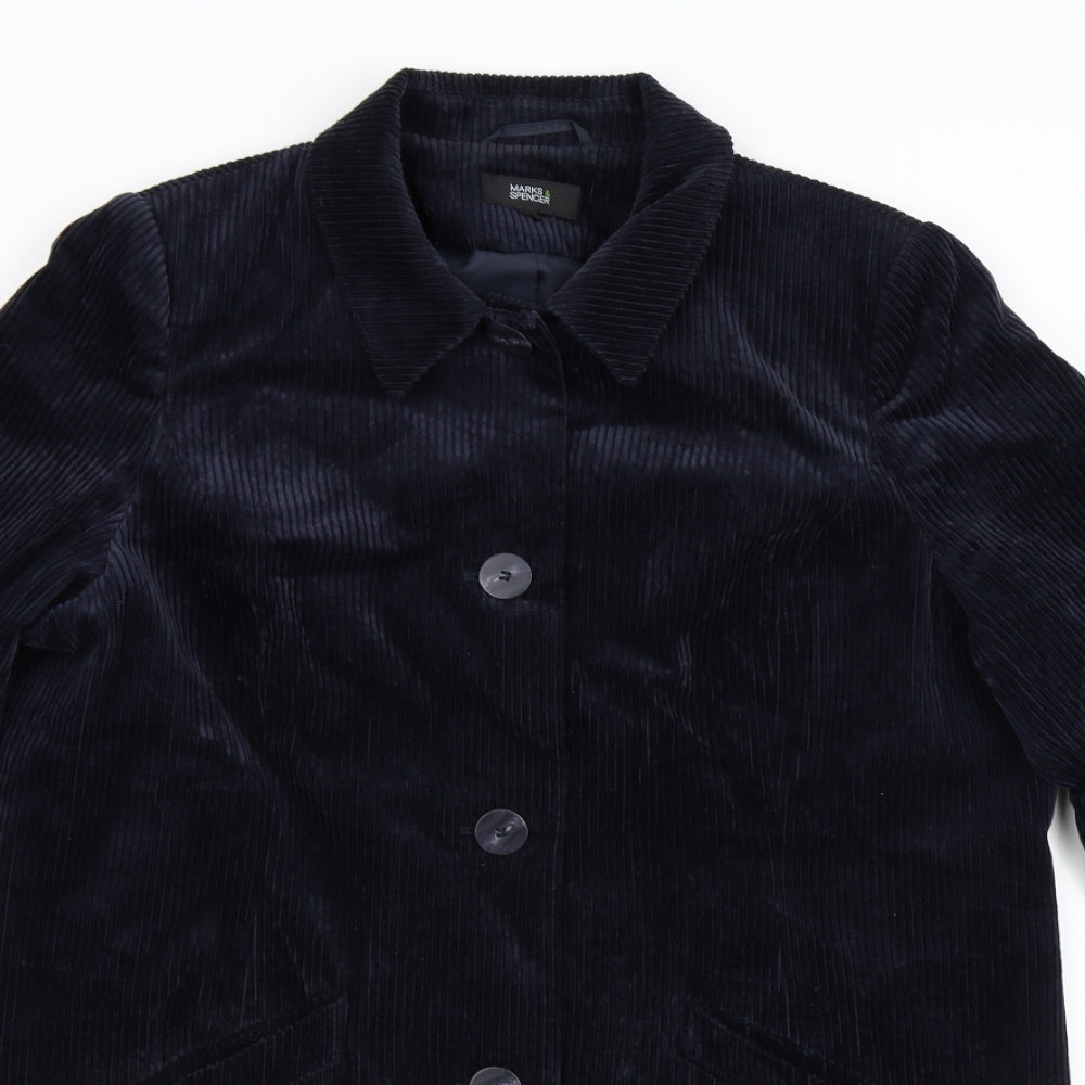 M&S Womens Blue  Corduroy Overcoat Coat Size 20
