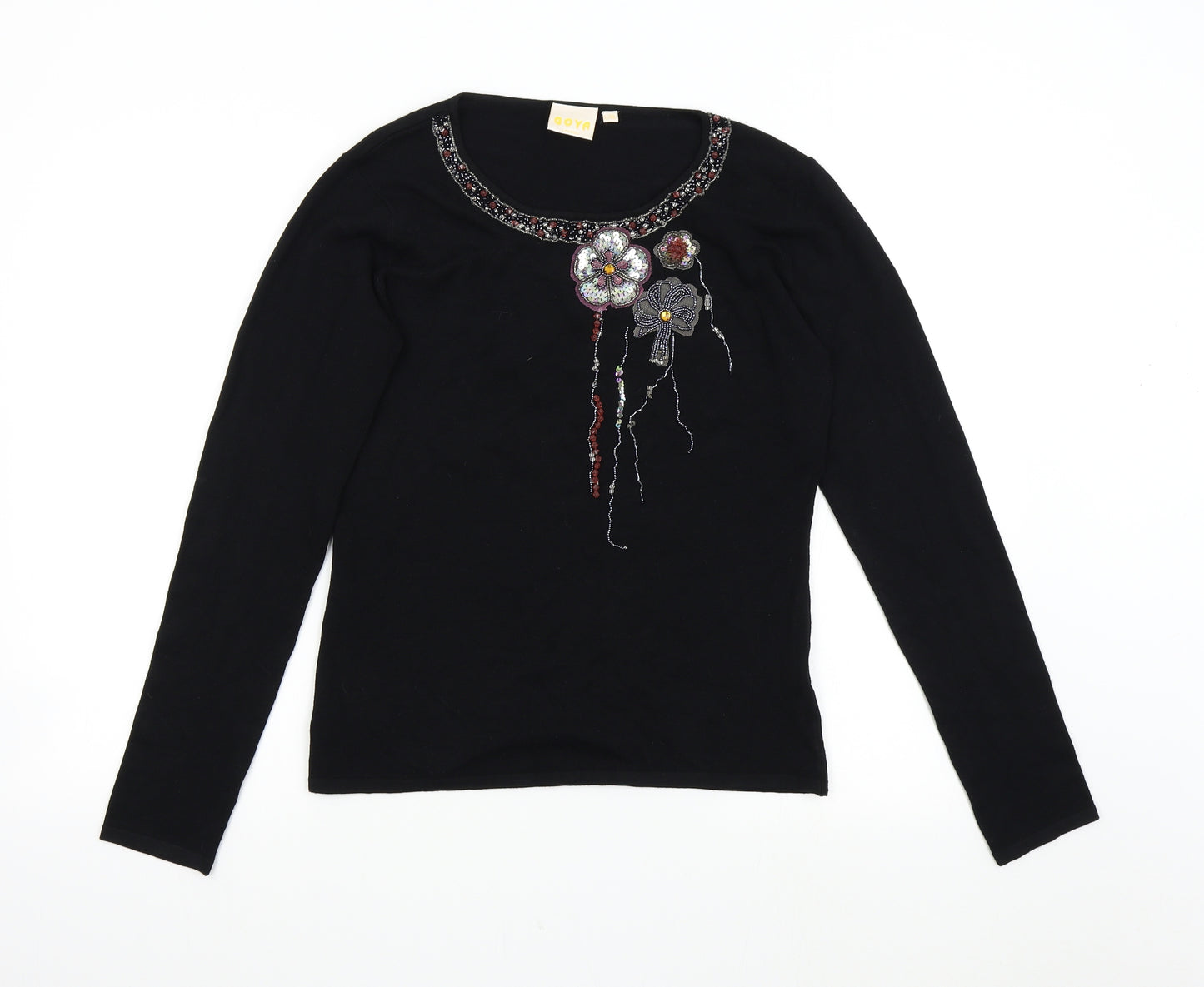 Goya Womens Black  Knit Pullover Jumper Size L