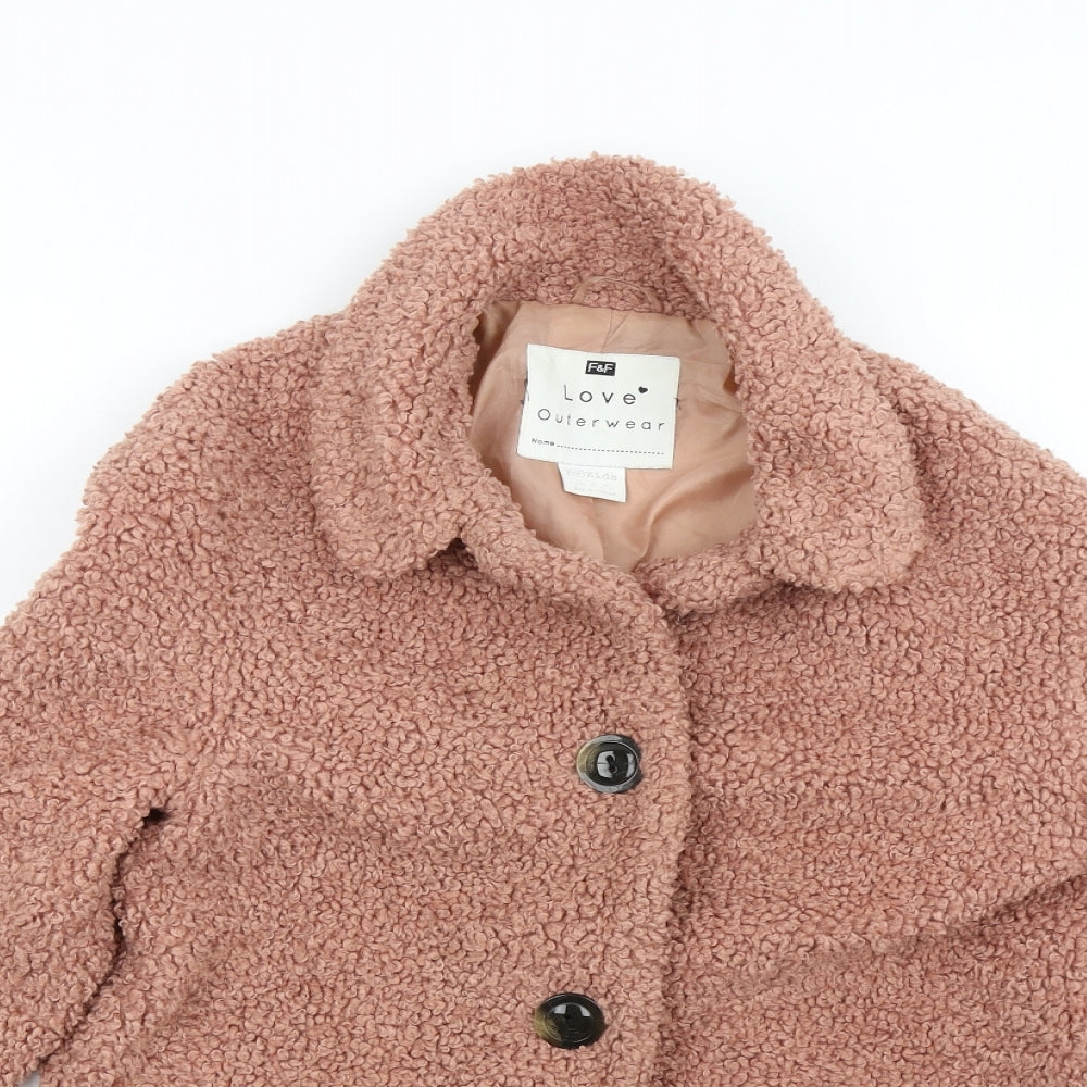 F&F Girls Pink   Overcoat Coat Size 11-12 Years