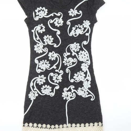 Select Womens Grey Floral  A-Line  Size 8