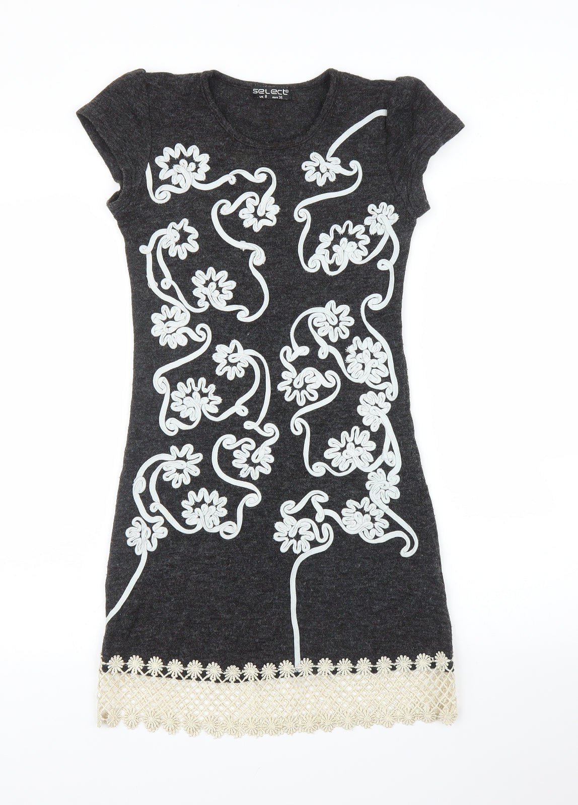 Select Womens Grey Floral  A-Line  Size 8